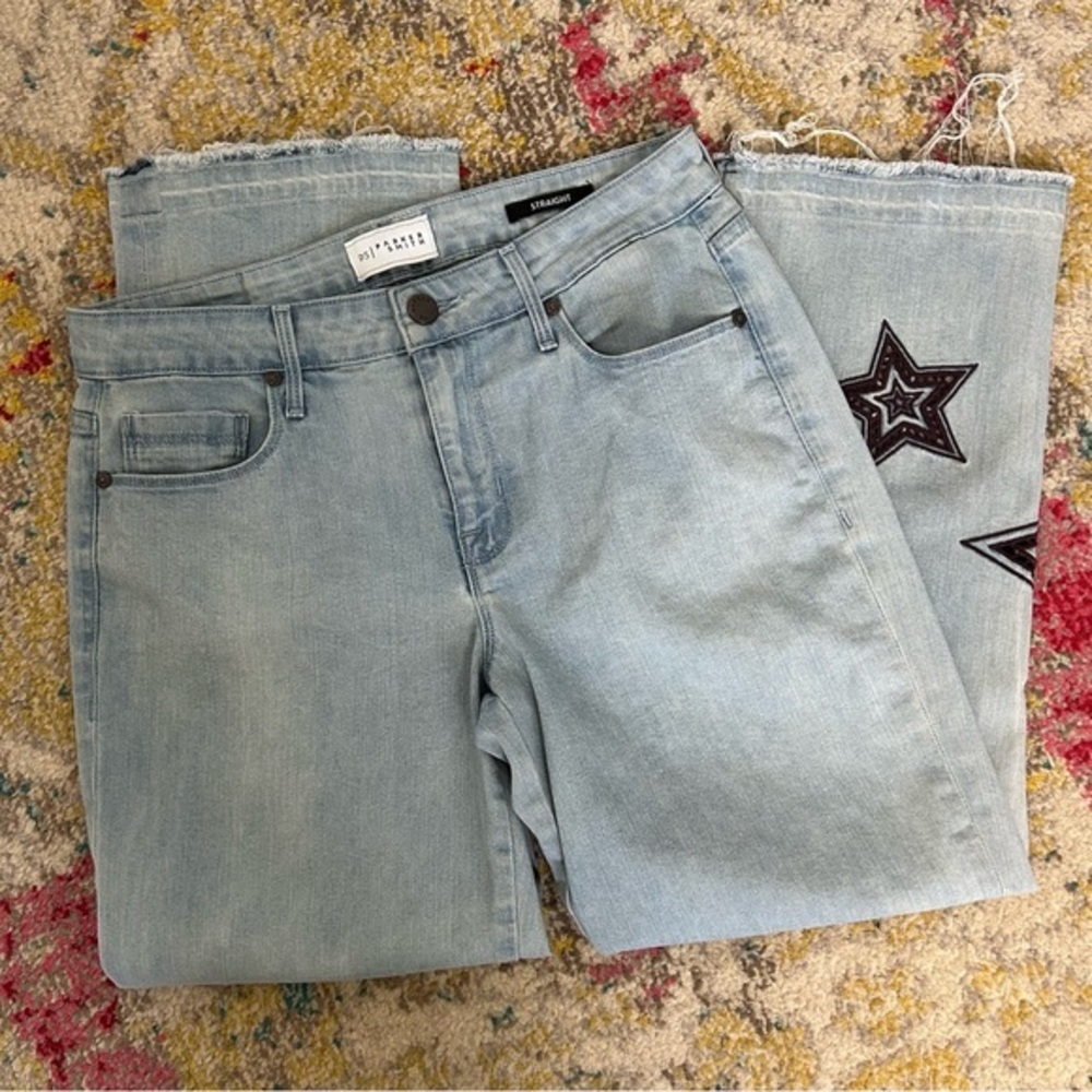 Parker Smith Straight Leg Jeans Star Embroidered Light Wash‎ Size 27